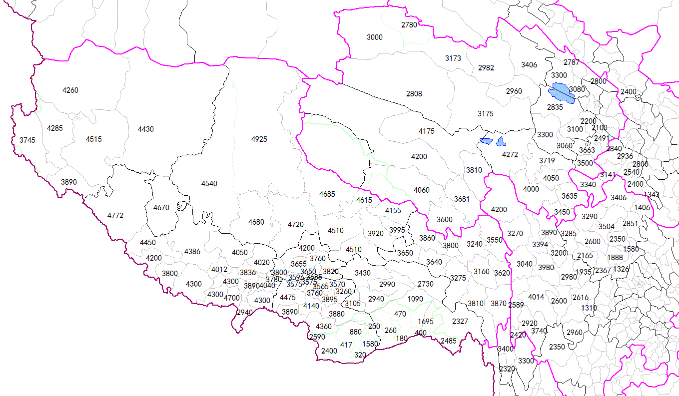 藏区各地海拔