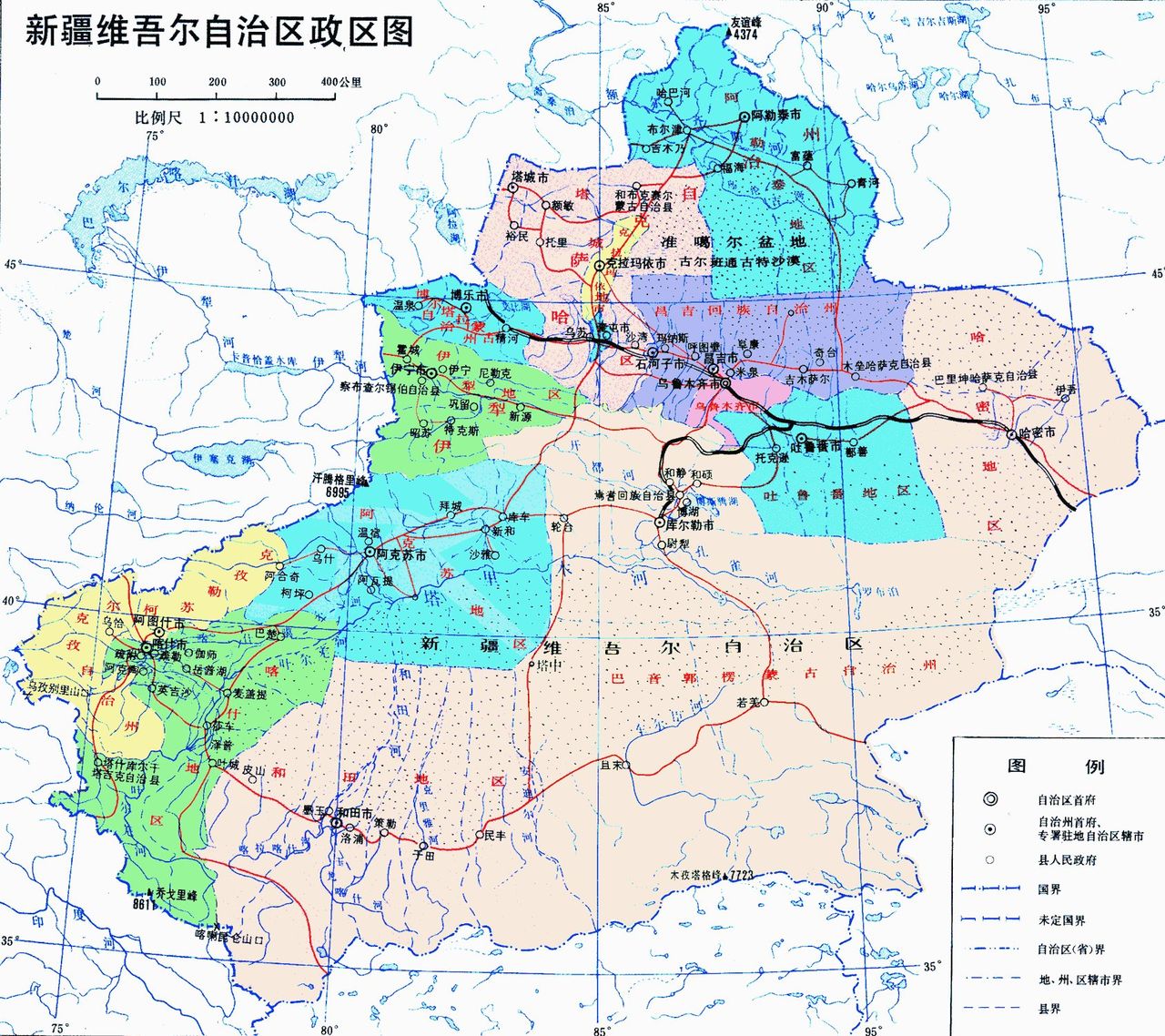 新疆影像图及各市州地政区图