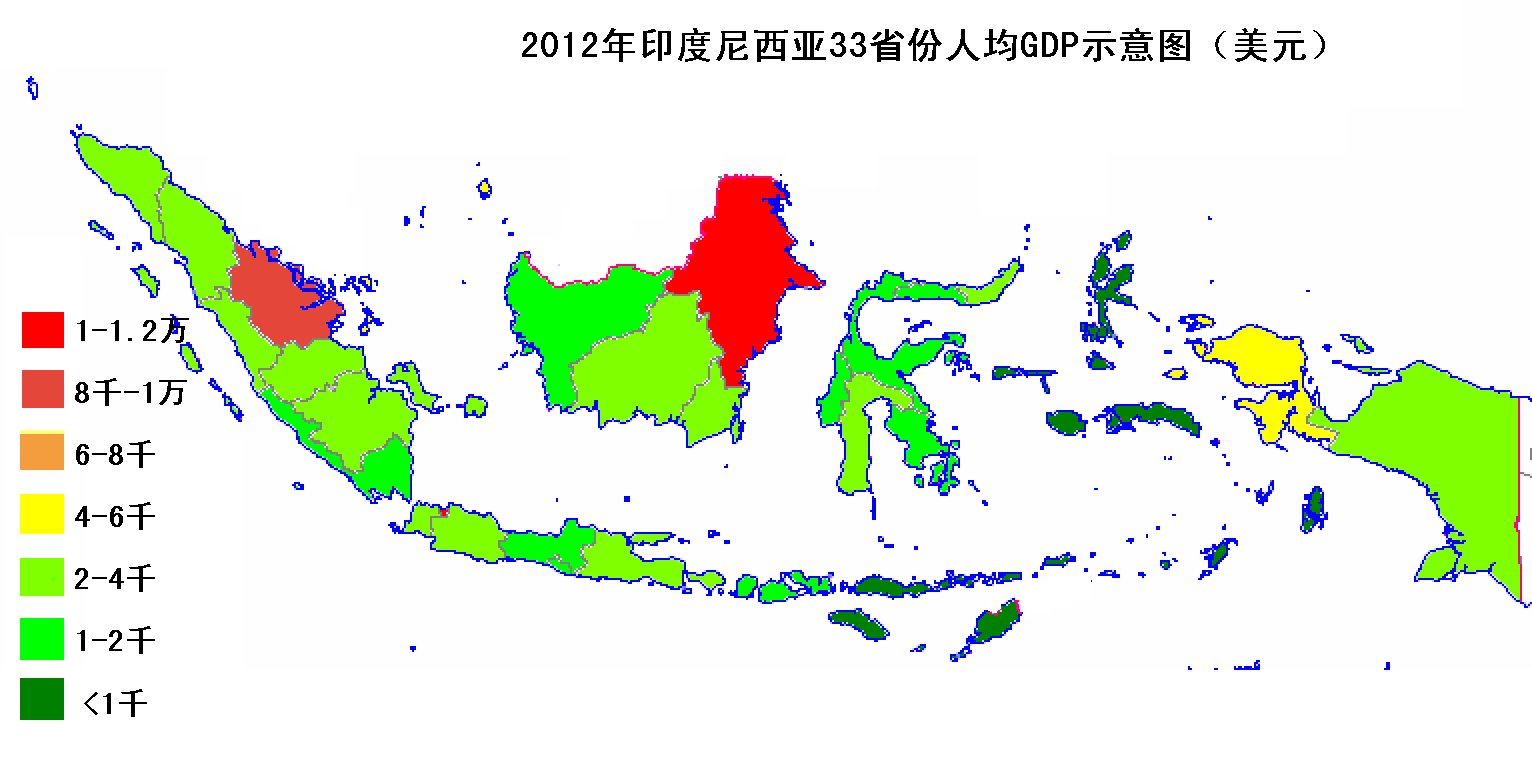2012年印尼各省份面积,人口,gdp和人均gdp表