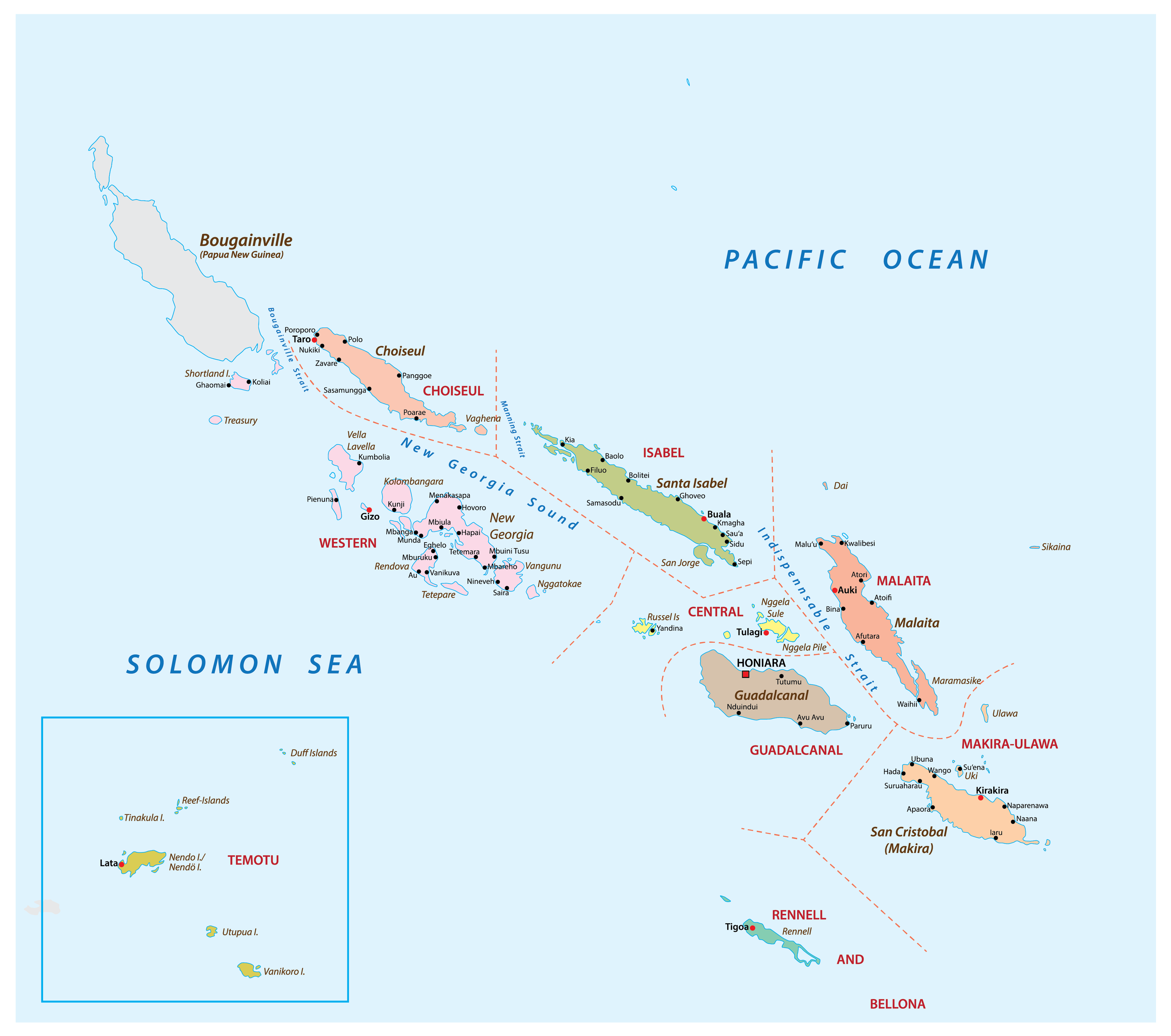 所罗门群岛卫星地图 - 所罗门群岛地图 - 地理教师网